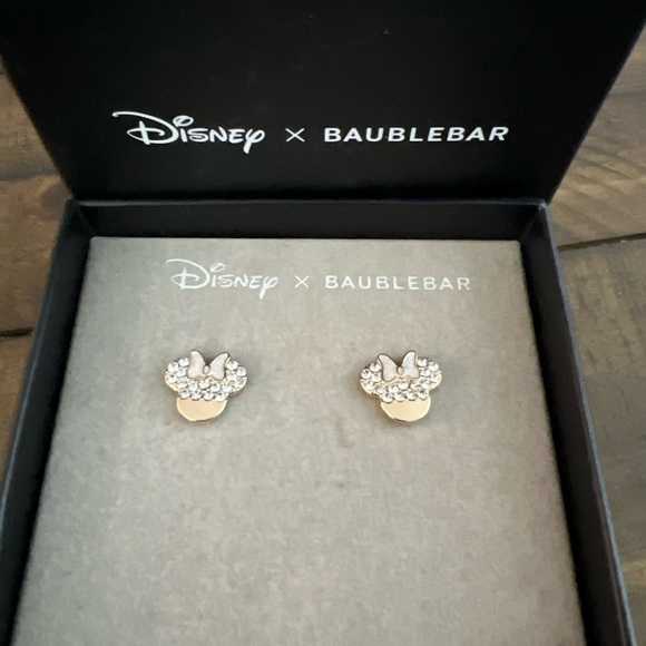 Disney X Baublebar Minnie Mouse Earrings Gold Rhinestone Mouse Ears Bow New - Picture 1 of 6